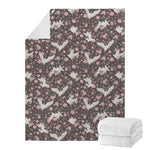 Crane Bird And Flower Pattern Print Blanket