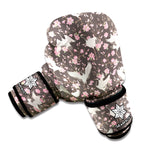 Crane Bird And Flower Pattern Print Boxing Gloves