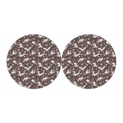 Crane Bird And Flower Pattern Print Car Coasters