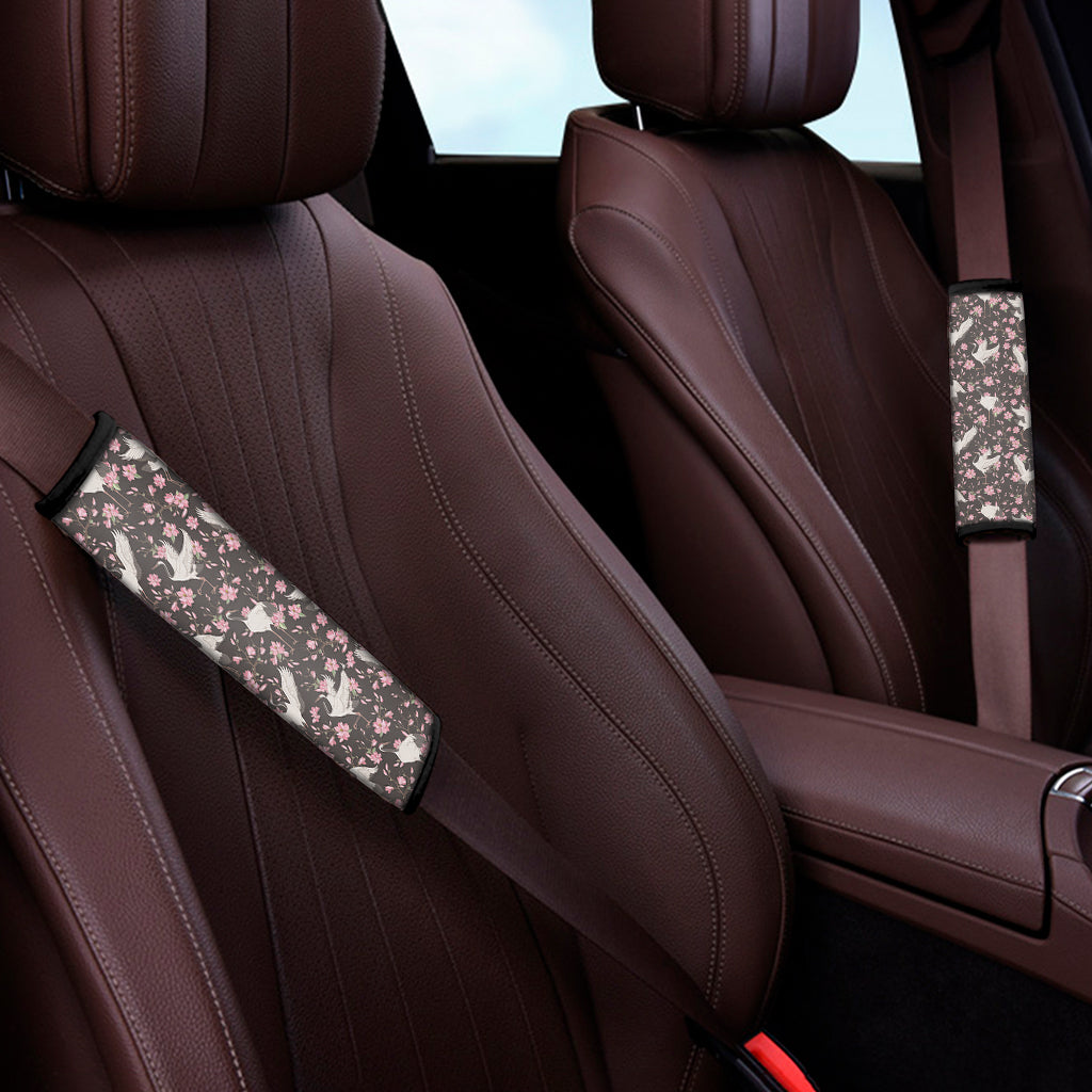 Crane Bird And Flower Pattern Print Car Seat Belt Covers