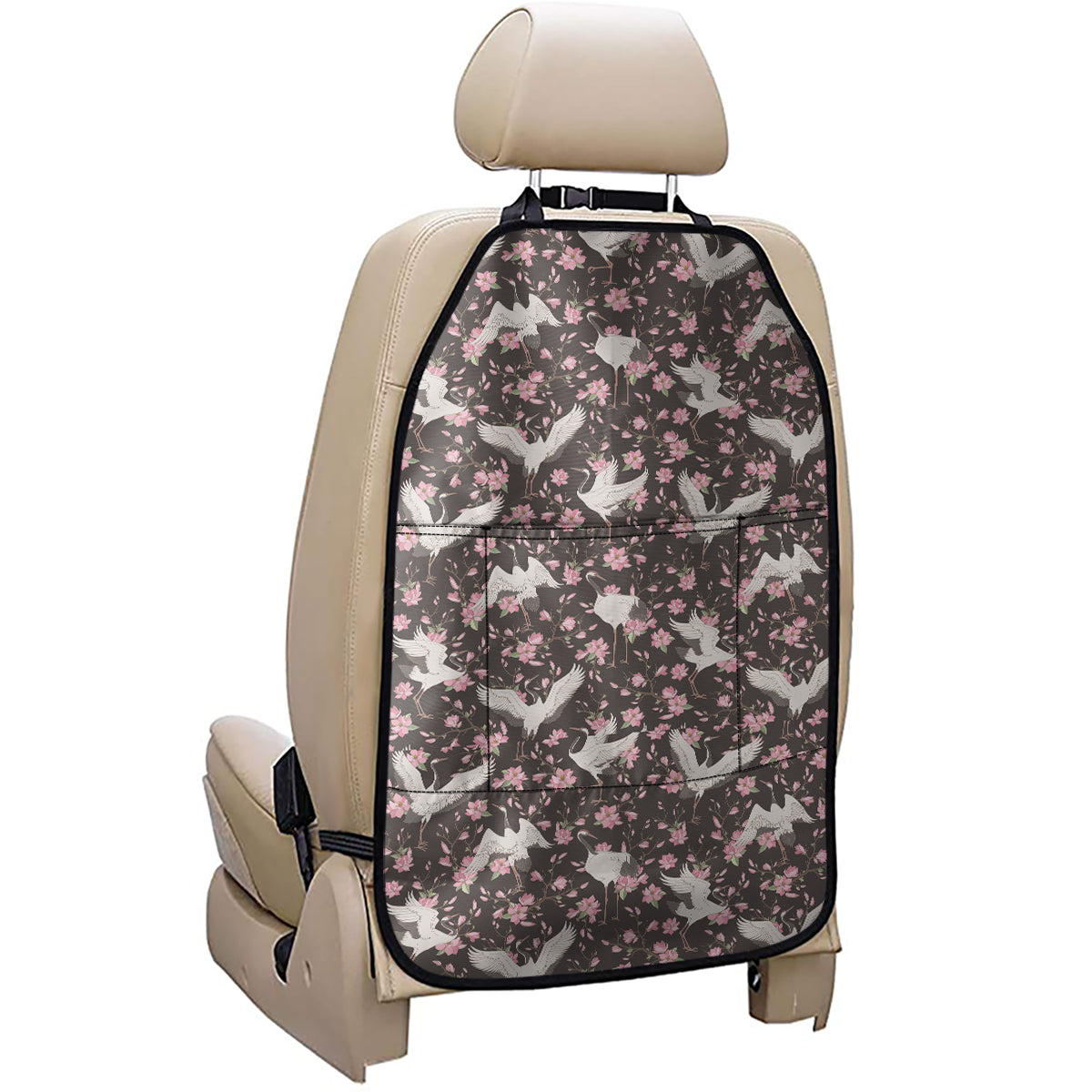 Crane Bird And Flower Pattern Print Car Seat Organizers