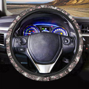 Crane Bird And Flower Pattern Print Car Steering Wheel Cover