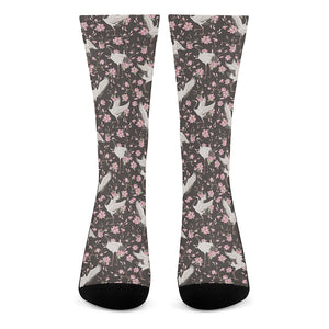 Crane Bird And Flower Pattern Print Crew Socks