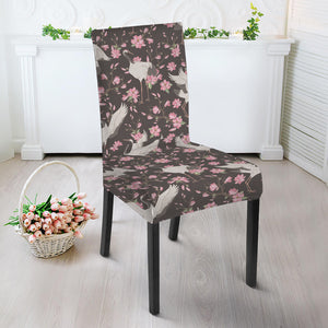 Crane Bird And Flower Pattern Print Dining Chair Slipcover