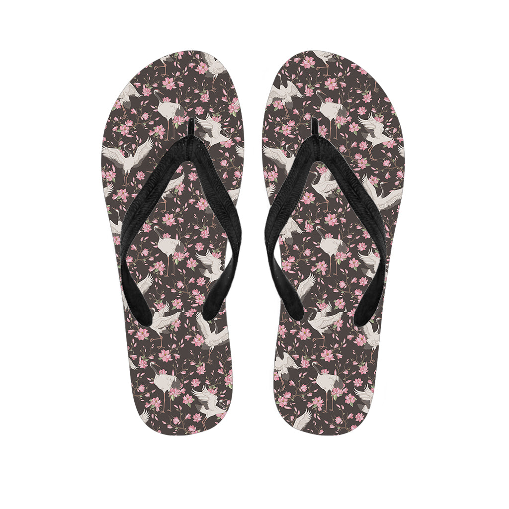 Crane Bird And Flower Pattern Print Flip Flops