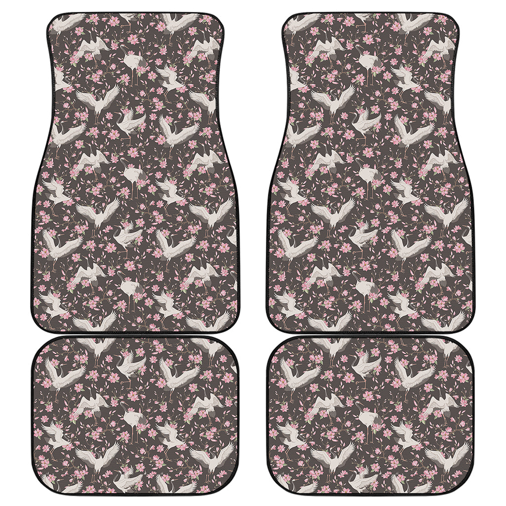 Crane Bird And Flower Pattern Print Front and Back Car Floor Mats