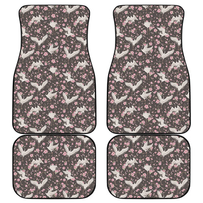 Crane Bird And Flower Pattern Print Front and Back Car Floor Mats