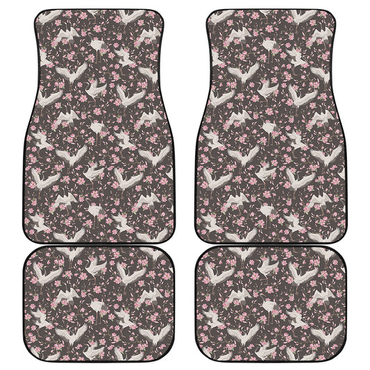Crane Bird And Flower Pattern Print Front and Back Car Floor Mats