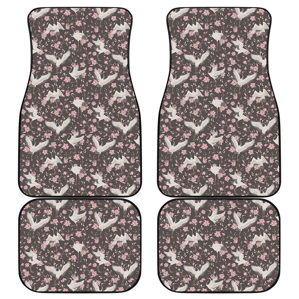 Crane Bird And Flower Pattern Print Front and Back Car Floor Mats