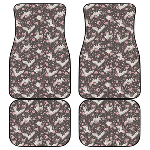 Crane Bird And Flower Pattern Print Front and Back Car Floor Mats