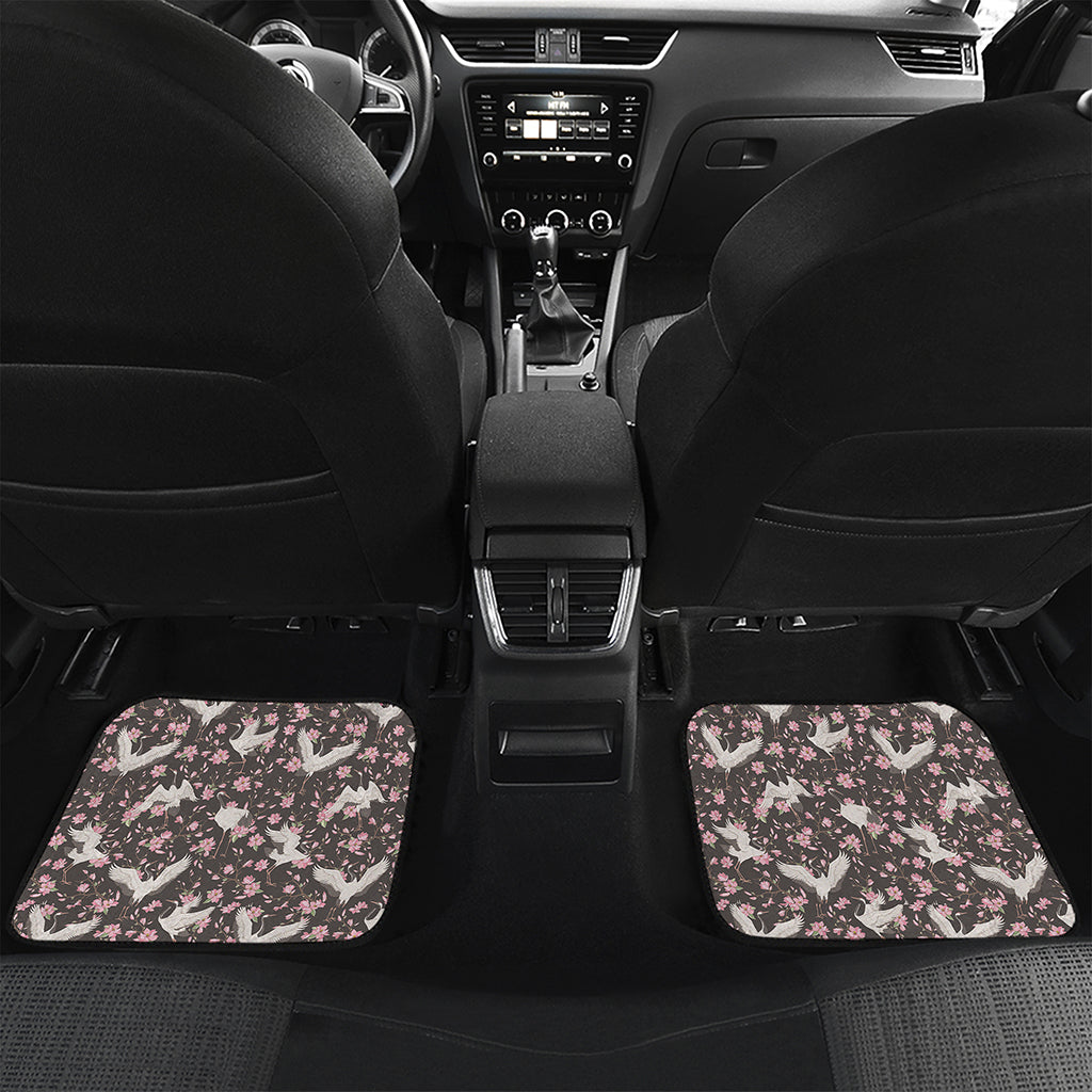 Crane Bird And Flower Pattern Print Front and Back Car Floor Mats