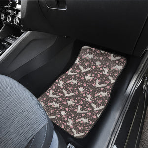 Crane Bird And Flower Pattern Print Front and Back Car Floor Mats