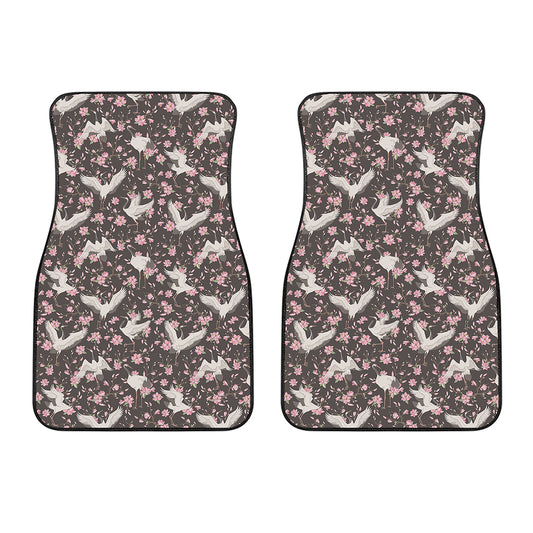 Crane Bird And Flower Pattern Print Front Car Floor Mats