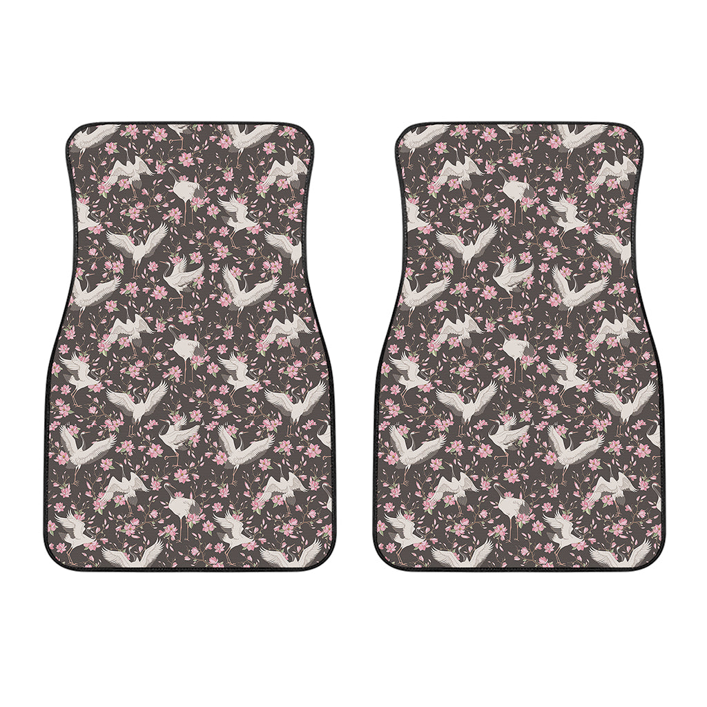 Crane Bird And Flower Pattern Print Front Car Floor Mats