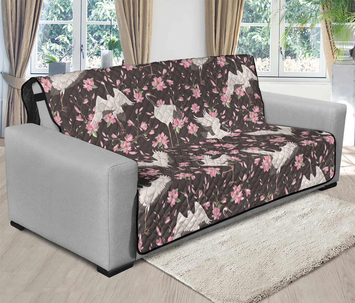 Crane Bird And Flower Pattern Print Futon Protector