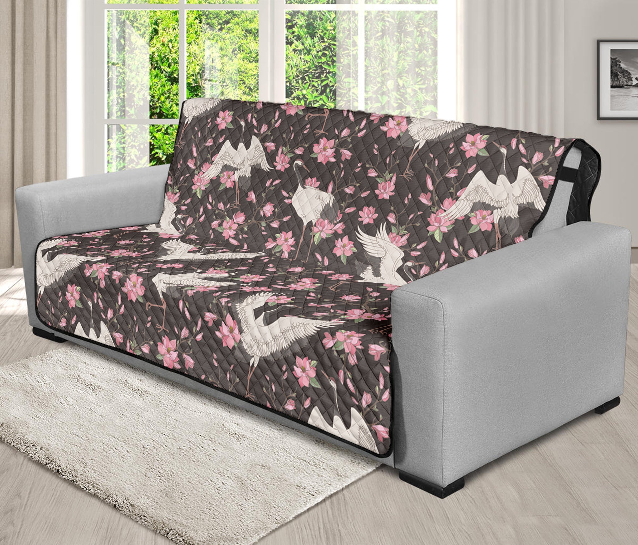 Crane Bird And Flower Pattern Print Futon Protector