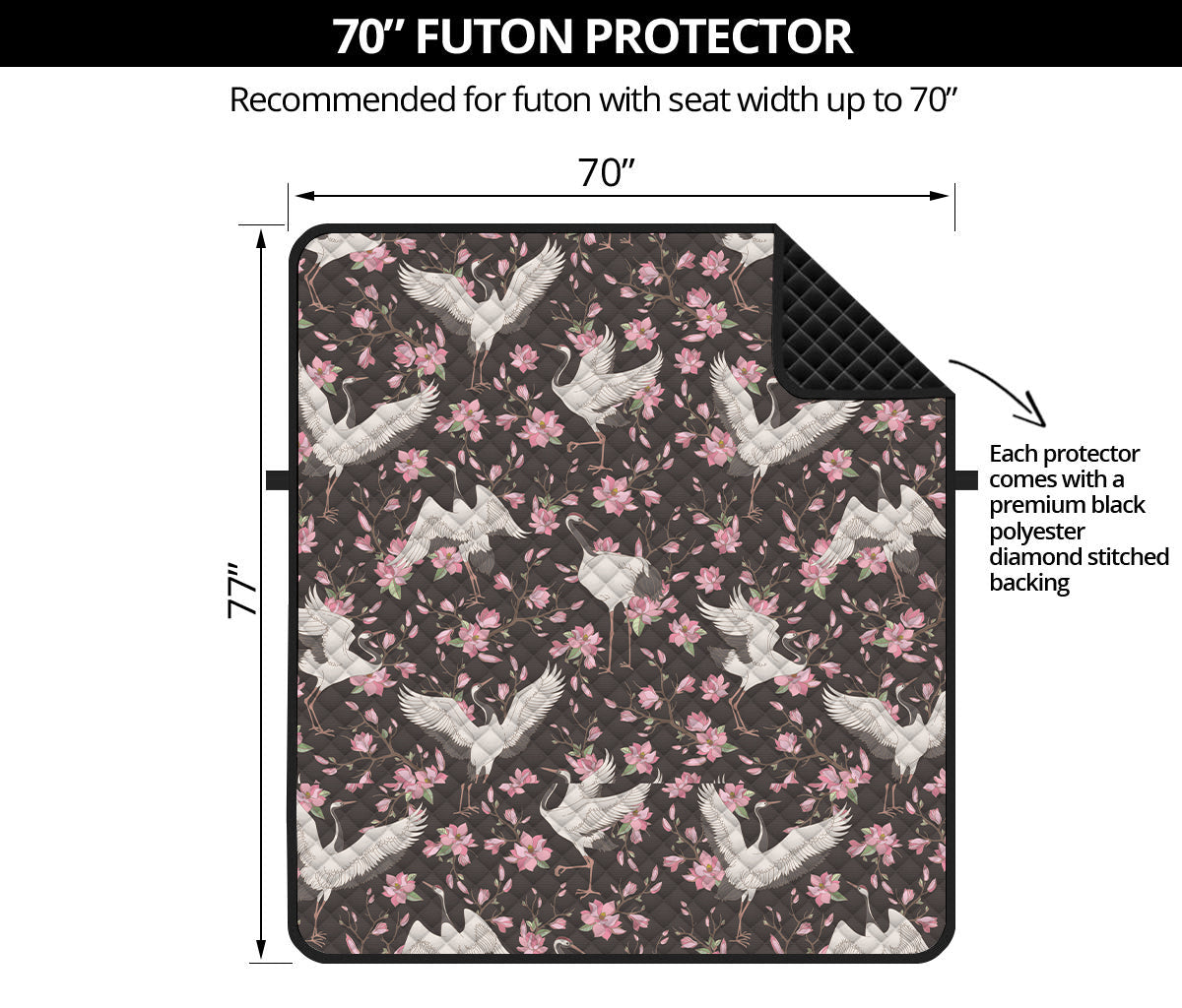 Crane Bird And Flower Pattern Print Futon Protector