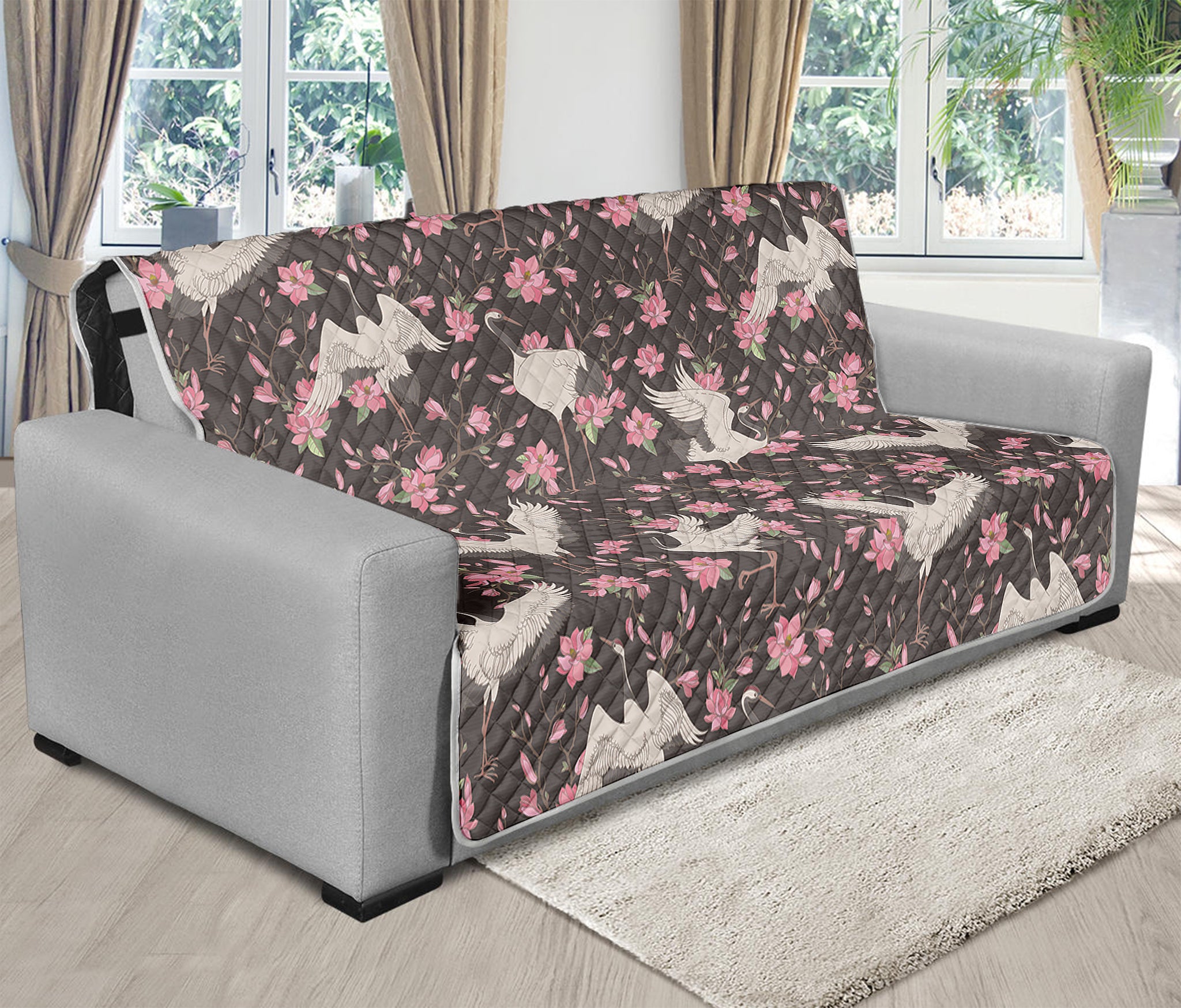 Crane Bird And Flower Pattern Print Futon Protector