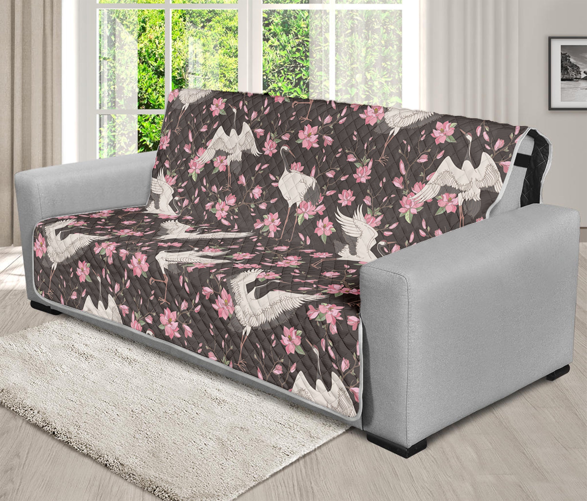 Crane Bird And Flower Pattern Print Futon Protector