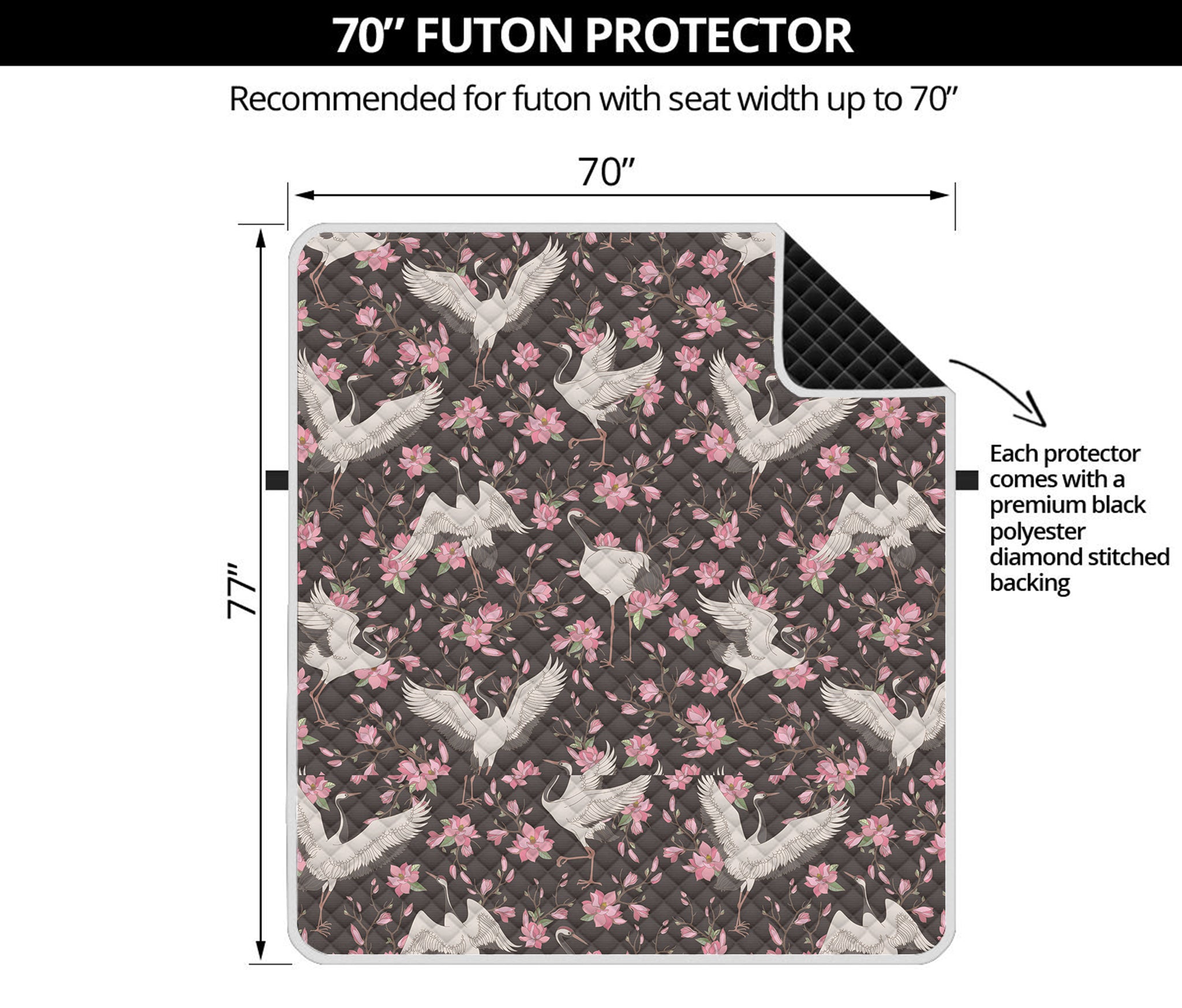 Crane Bird And Flower Pattern Print Futon Protector