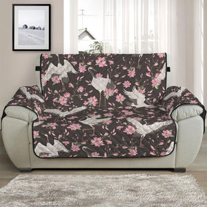 Crane Bird And Flower Pattern Print Half Sofa Protector