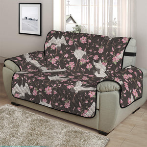 Crane Bird And Flower Pattern Print Half Sofa Protector