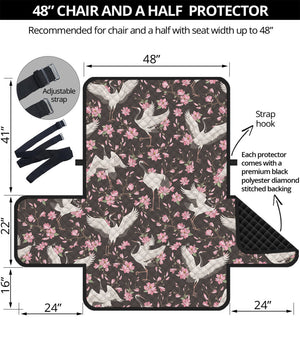 Crane Bird And Flower Pattern Print Half Sofa Protector