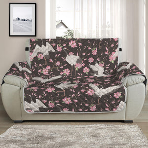 Crane Bird And Flower Pattern Print Half Sofa Protector