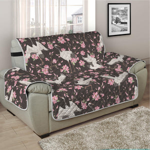 Crane Bird And Flower Pattern Print Half Sofa Protector