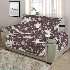 Crane Bird And Flower Pattern Print Half Sofa Protector