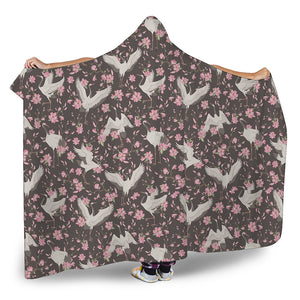 Crane Bird And Flower Pattern Print Hooded Blanket