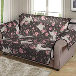 Crane Bird And Flower Pattern Print Loveseat Protector