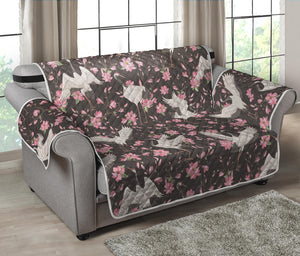 Crane Bird And Flower Pattern Print Loveseat Protector