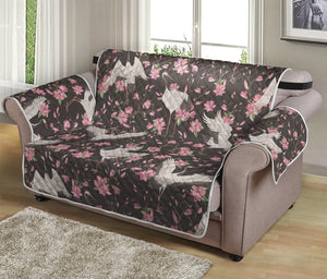 Crane Bird And Flower Pattern Print Loveseat Protector