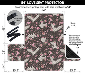 Crane Bird And Flower Pattern Print Loveseat Protector