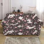 Crane Bird And Flower Pattern Print Loveseat Slipcover