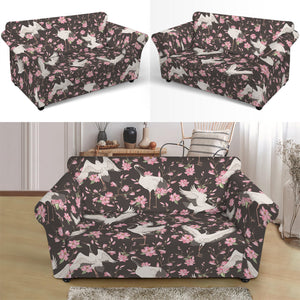 Crane Bird And Flower Pattern Print Loveseat Slipcover