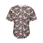 Crane Bird And Flower Pattern Print Men's Baseball Jersey