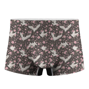 Crane Bird And Flower Pattern Print Men's Boxer Briefs