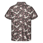 Crane Bird And Flower Pattern Print Men's Short Sleeve Shirt