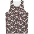 Crane Bird And Flower Pattern Print Men's Tank Top