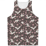 Crane Bird And Flower Pattern Print Men's Tank Top