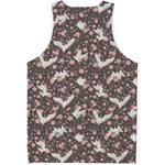Crane Bird And Flower Pattern Print Men's Tank Top