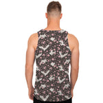 Crane Bird And Flower Pattern Print Men's Tank Top