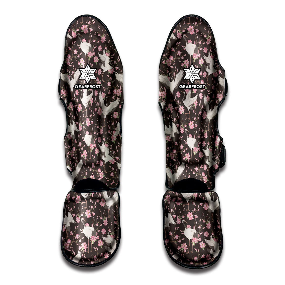 Crane Bird And Flower Pattern Print Muay Thai Shin Guard