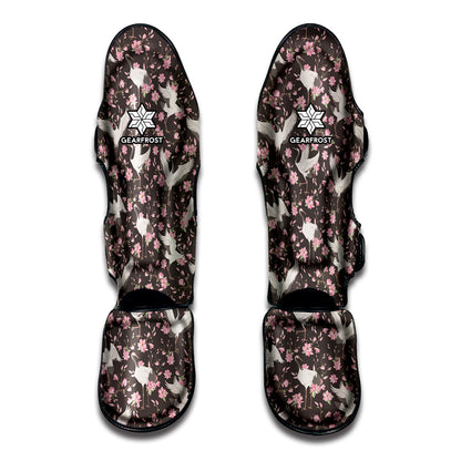 Crane Bird And Flower Pattern Print Muay Thai Shin Guard