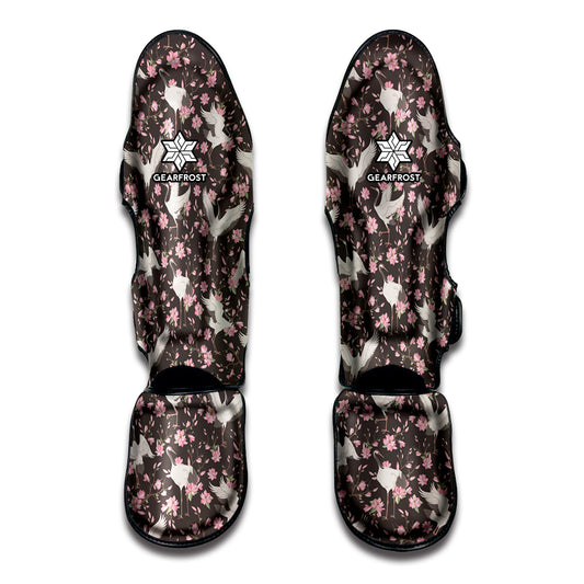Crane Bird And Flower Pattern Print Muay Thai Shin Guard