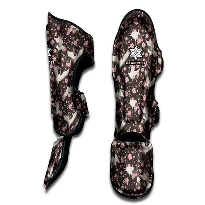Crane Bird And Flower Pattern Print Muay Thai Shin Guard
