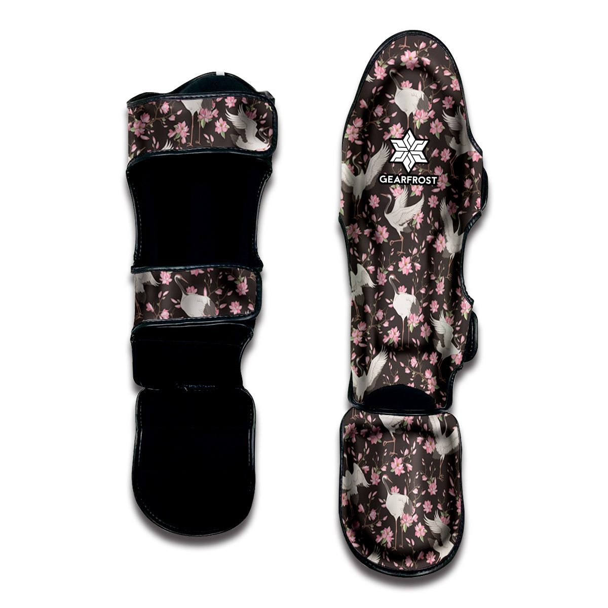 Crane Bird And Flower Pattern Print Muay Thai Shin Guard