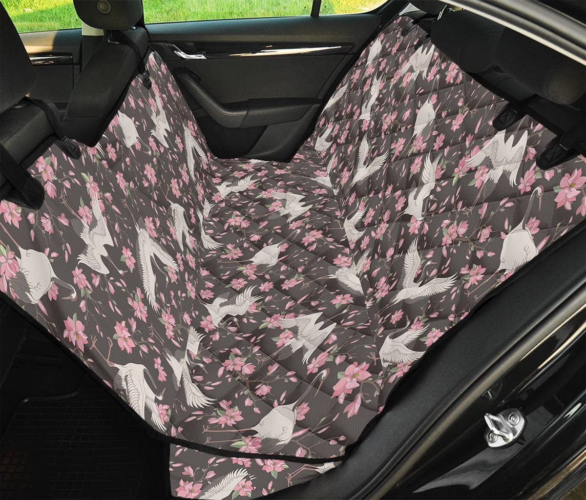 Crane Bird And Flower Pattern Print Pet Car Back Seat Cover